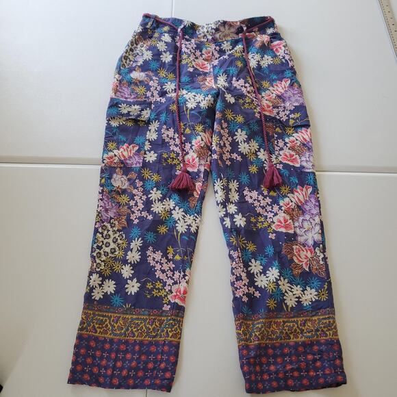 Sundance Pants Womens Small Purple Floral Cotton Drawstring Tassel Boho Lounge - Picture 1 of 10